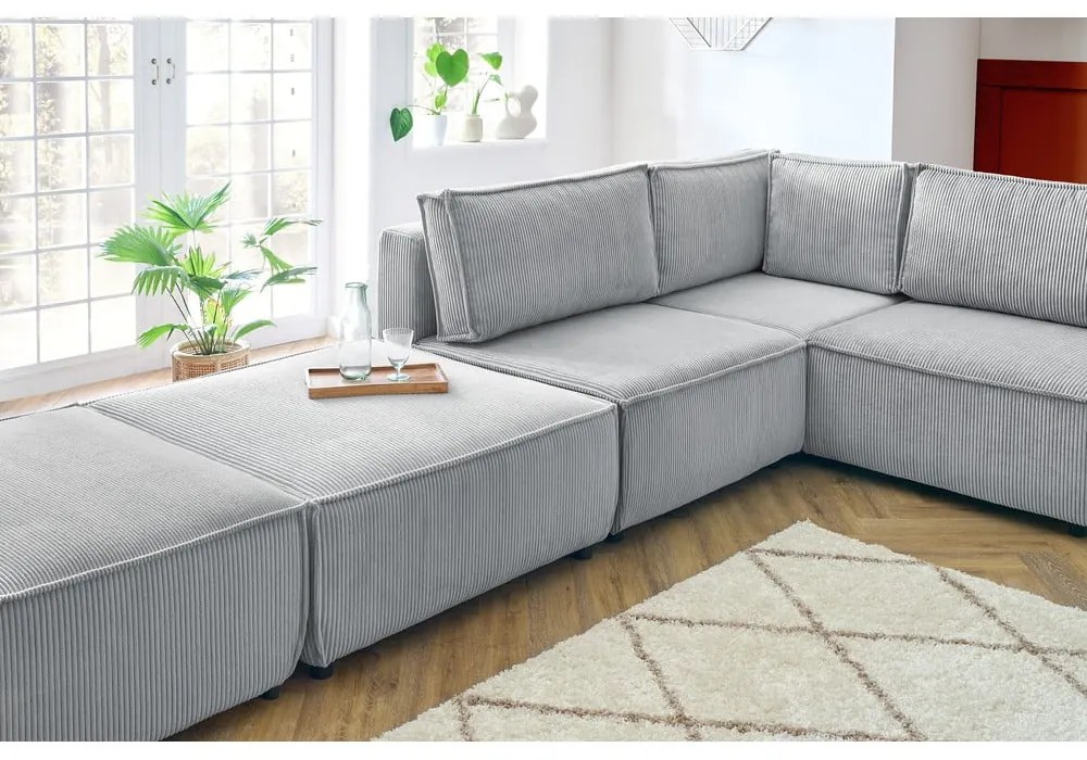 Svetlosivá menčestrová rohová pohovka (do tvaru "U"/variabilná) Nihad modular – Bobochic Paris