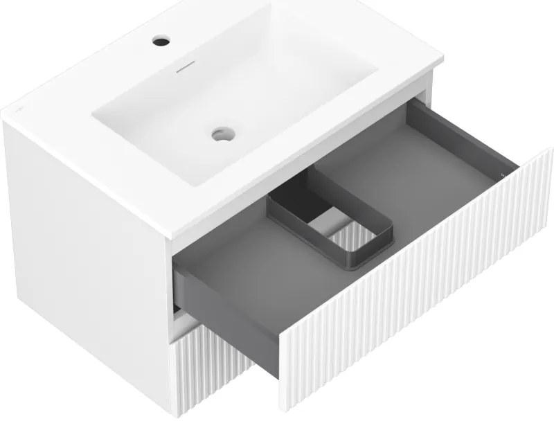 Mexen Rivel, kúpeľňová skrinka 70 cm s umývadlom Otis, 2 zásuvky, drážkovaná, biela matná, 91A20-07047-2-BFF01-W18M01