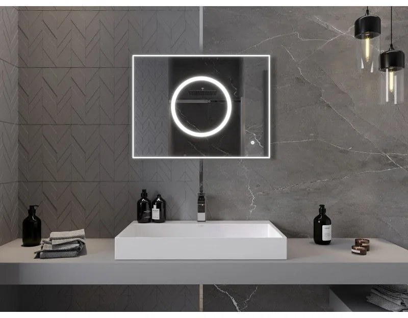 Mexen Koga, LED kúpeľňové zrkadlo s podsvietením 80 x 60 cm, 6000K, ochrana proti zahmlievaniu, 9821-080-060-611-00