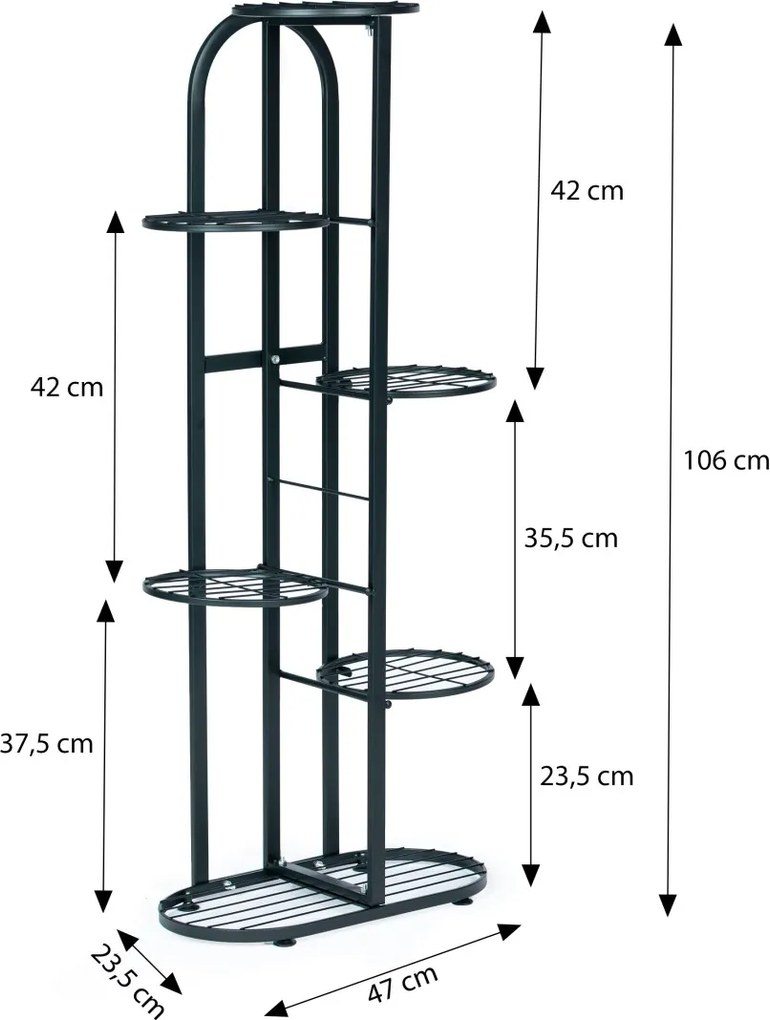 Kovový stojan na květiny OLYMP 6 polic černý