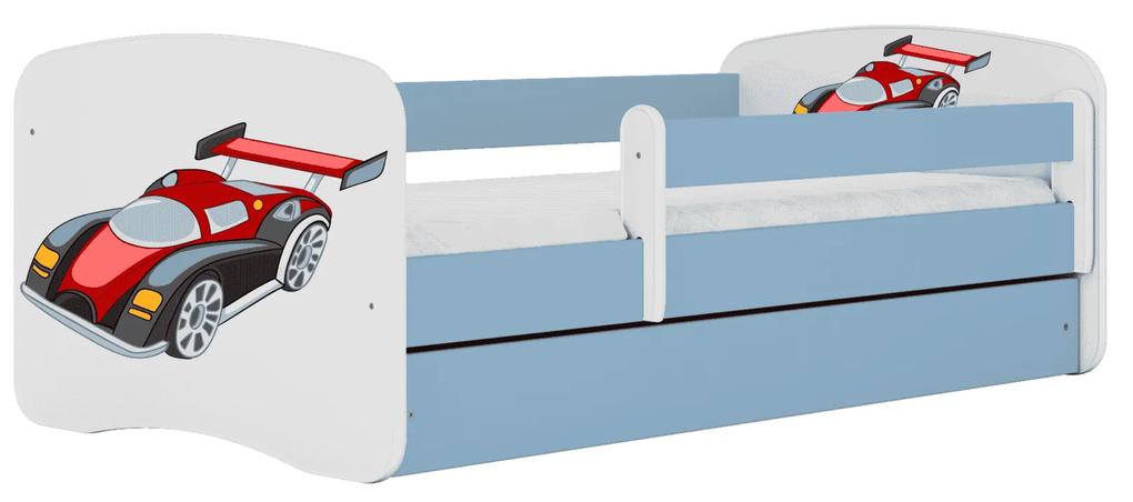 Letoss Detská posteľ BABY DREAMS 180/80- Pretekárske auto Modrá S matracom S uložným priestorom