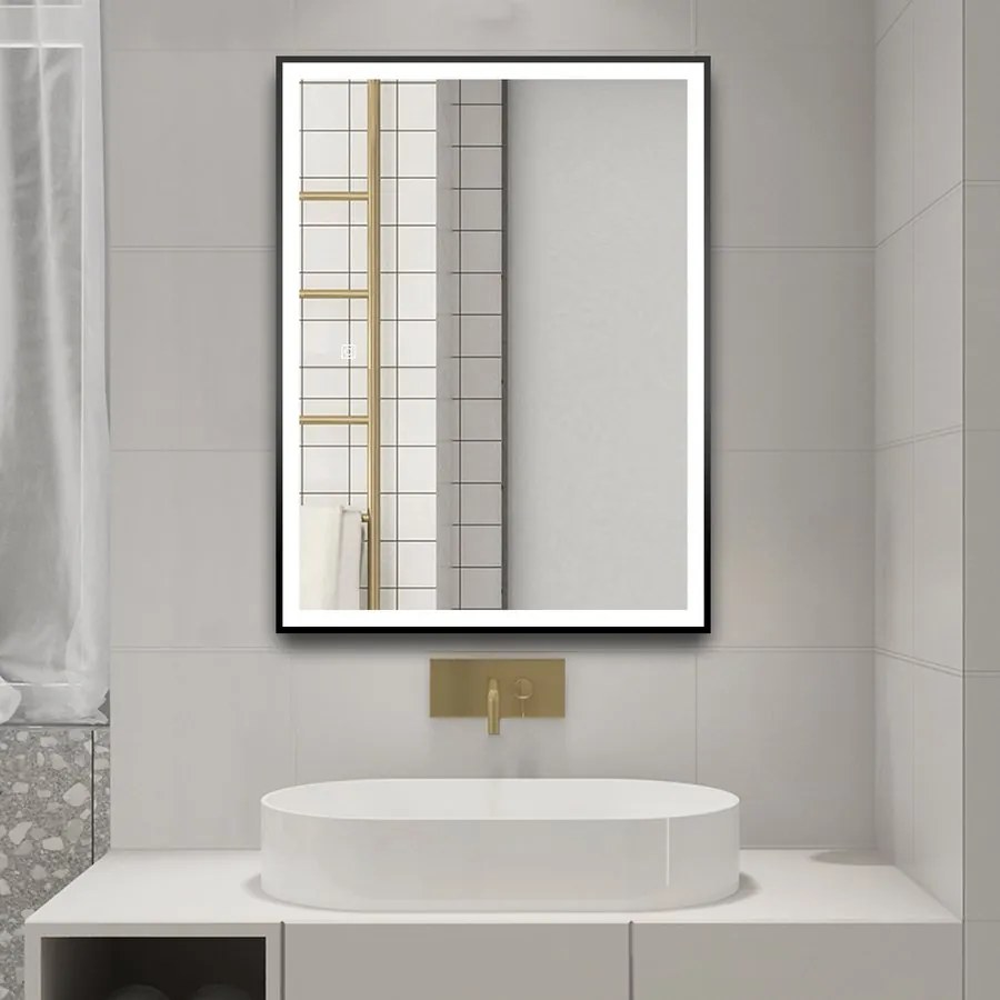 Aqualine Aqualine, CORNA zrkadlo s LED osvetlením 60x80cm, dotykový senzor, stmievateľné, čierna matná, CN060