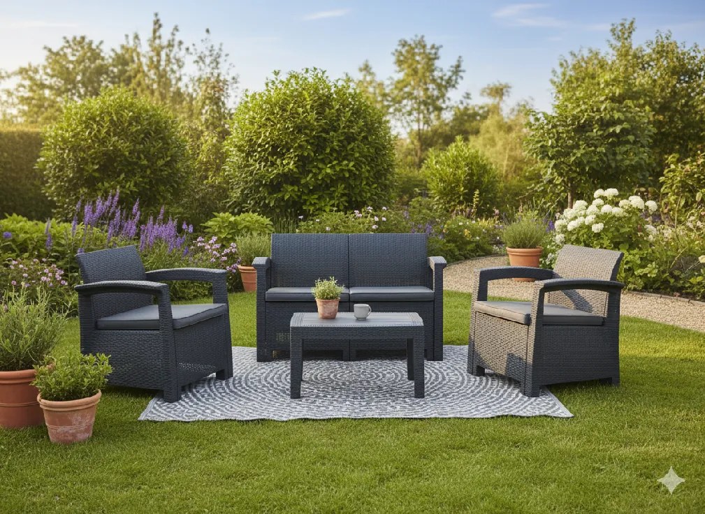 Garden Line ZÁHRADNÝ NÁBYTOK - ANTRACIT (2 KRESLÁ, STÔL, SOFA)