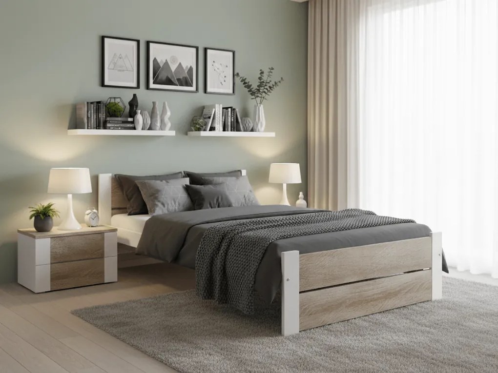 Posteľ IKAROS DOUBLE 90 x 200 cm, biela/dub sonoma Rošt: S latkovým roštom, Matrac: Matrac COCO MAXI 20 cm