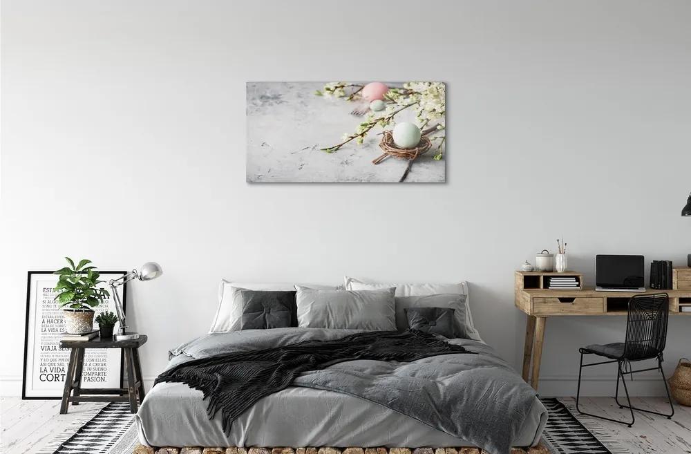 Sklenený obraz kvety vajcia 125x50 cm