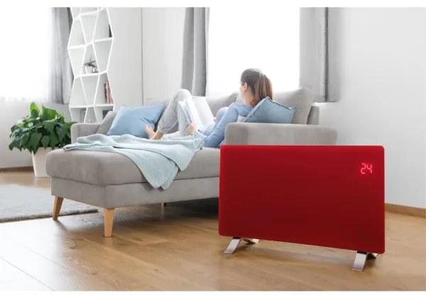 Sencor - Inteligentný elektrický priamy ohrievač/konvektor 1200/2400 W, 230 V, IP24, Wi‑Fi, červený