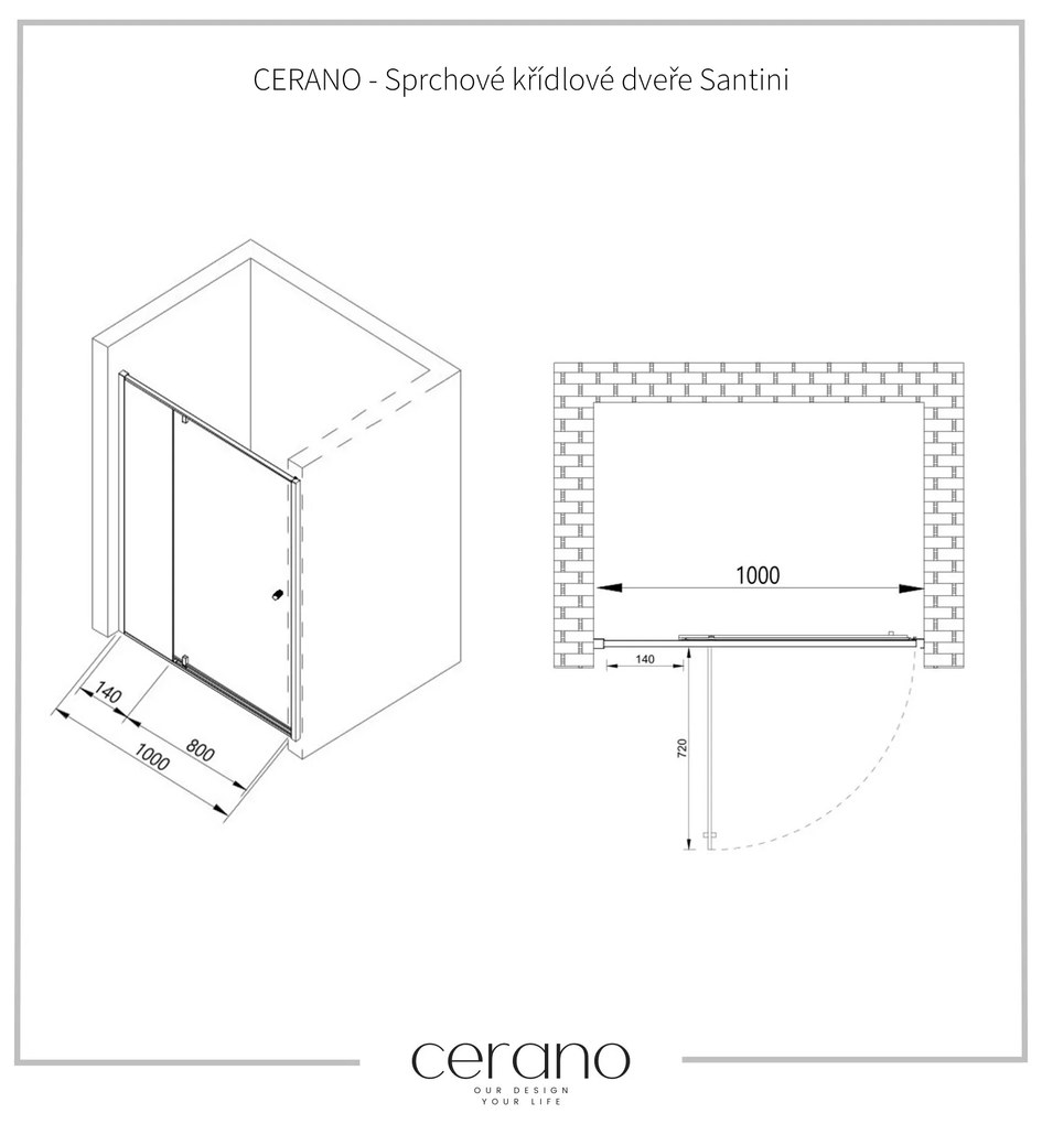 Cerano Santini, krídlové sprchové dvere 100x195 cm, 6mm číre sklo, čierny profil, CER-CER-428689