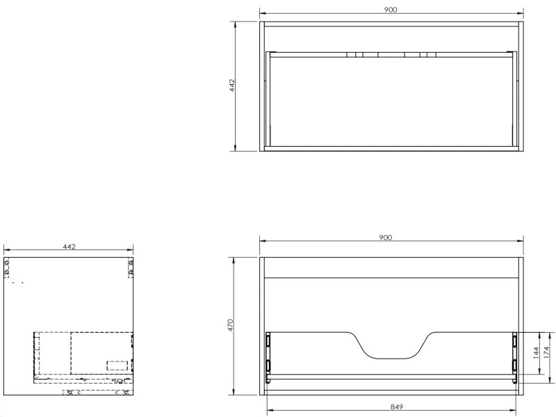 Mexen Rivel, kúpeľňová skrinka 90 cm s umývadlom Vela, 1 zásuvka, drážkovaná, šedá matná/biela matná, 91A20-09047-1-BF62-W23M01