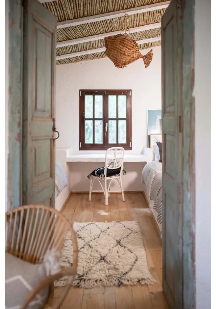 Krémový prateľný ručne tkaný vlnený koberec 80x140 cm Berber Soul – Lorena Canals