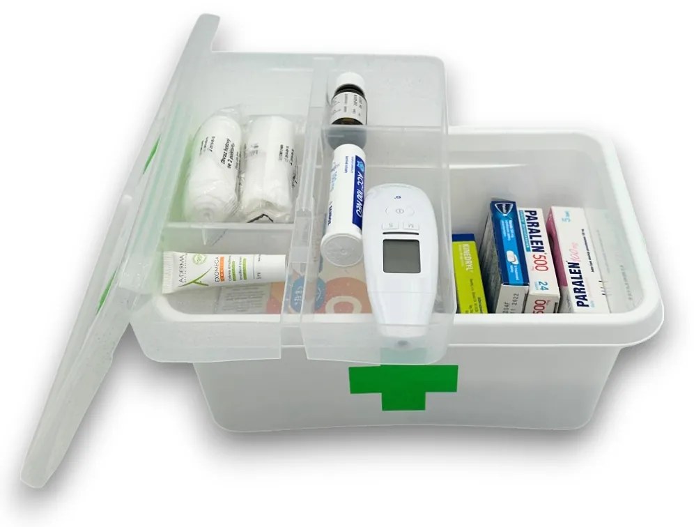 Lekárnička, úložný box na lieky s vnoreným organizérom, 2v1, s rúčkou, antibakteriálna, 4.5l