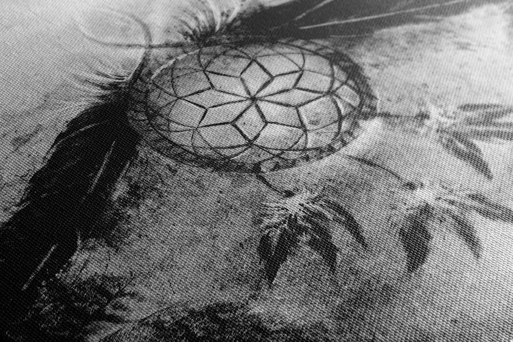 Obraz indiánsky lapač snov v čiernobielom prevedení - 60x40