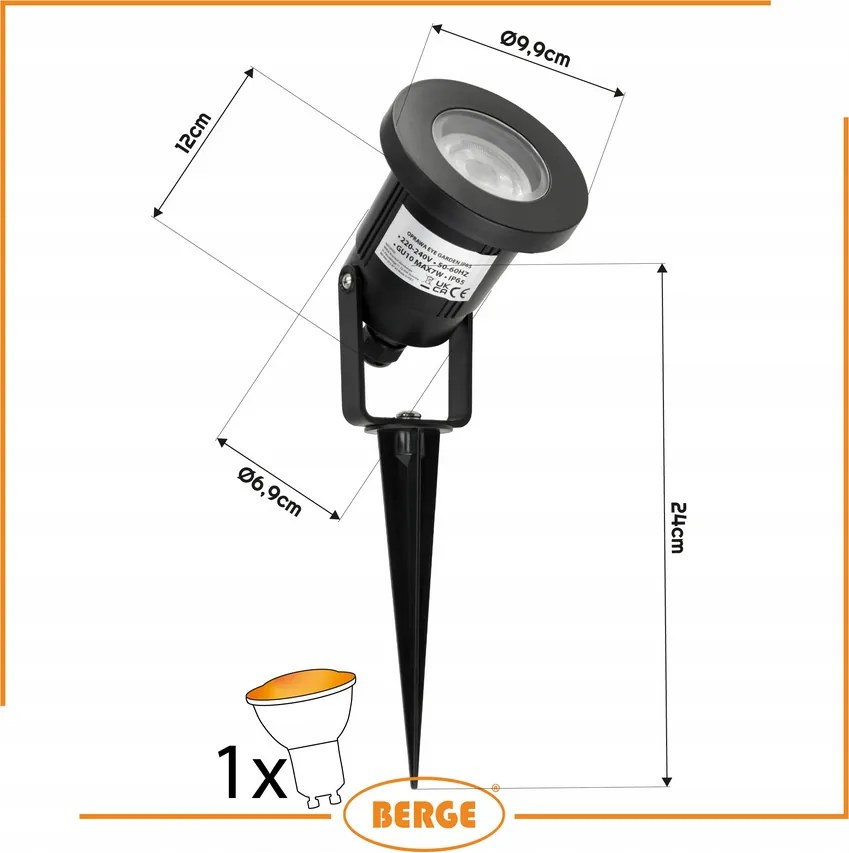 BERGE LED záhradná lampa - vstavaný reflektor GU10 - IP65 - čierna