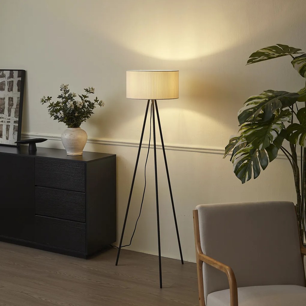 Moderná stojacia lampa s trojnožkou biela so zamatovým tienidlom - Luz
