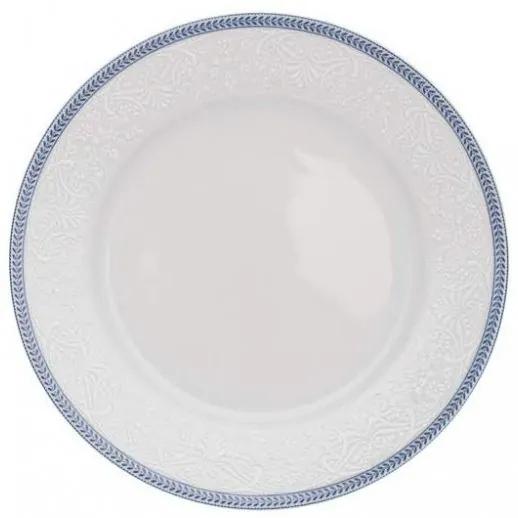 Porcelánový talíř mělký, Thun, Nina, Bílá krajka - Modrý lem, 25 cm