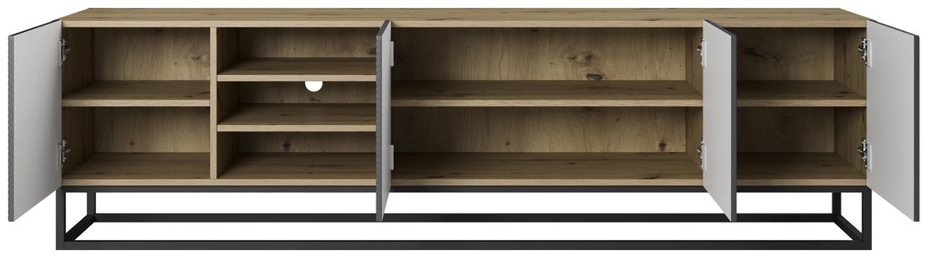 TV stolík Asha 200 cm na čiernom podstavci s 3 otvorenými policami - artisan / čierny mat