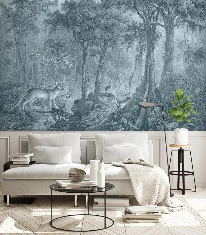 WALLCOLORS Jungle Cat Blue Wallpaper - tapeta POVRCH: Prowall Canvas