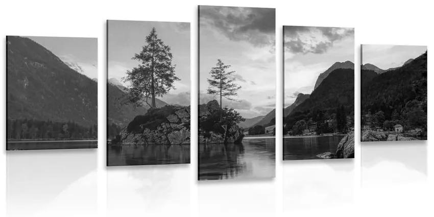 5-dielny obraz čiernobiela horská krajina pri jazere Varianta: 100x50