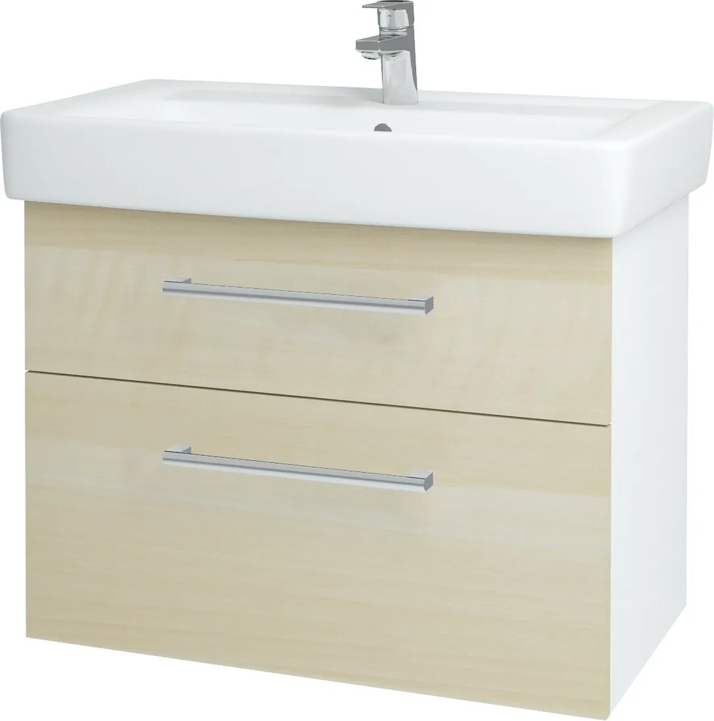 Dřevojas - Koupelnová skříň Q MAX SZZ2 80 - N01 Bílá lesk / Úchytka T03 / D02 Bříza (60087C)