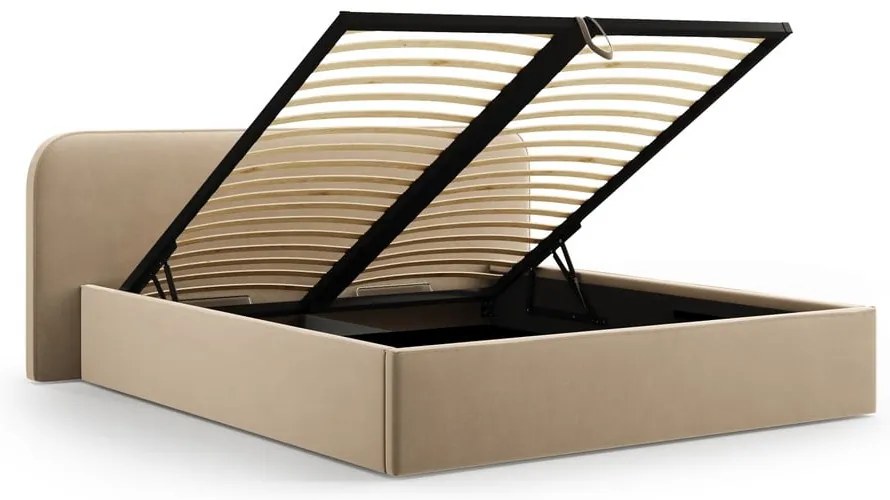 Taupe čalúnená dvojlôžková posteľ s úložným priestorom s roštom 180x200 cm Elizabeth – Micadoni
