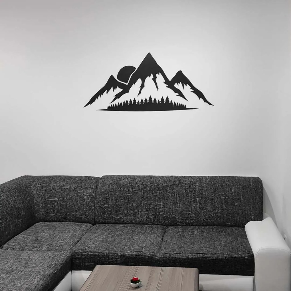drevko Drevený obraz Západ Slnka za hory Rozmer obrazu: 18 x 44,5 cm, Farba dekorácie: Čierna