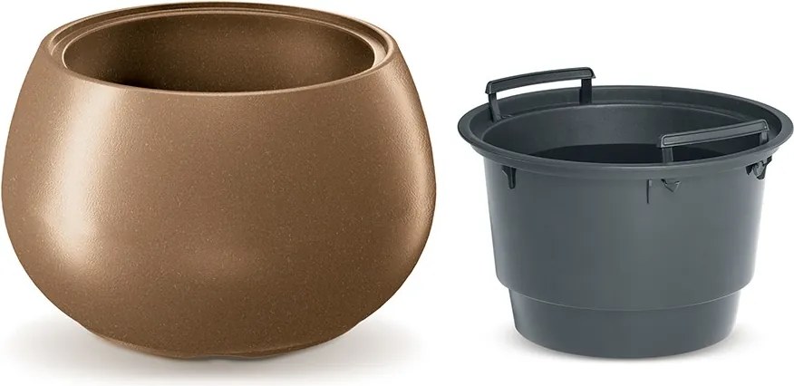 Plastový kvetináč s vložkou HEOS kávový