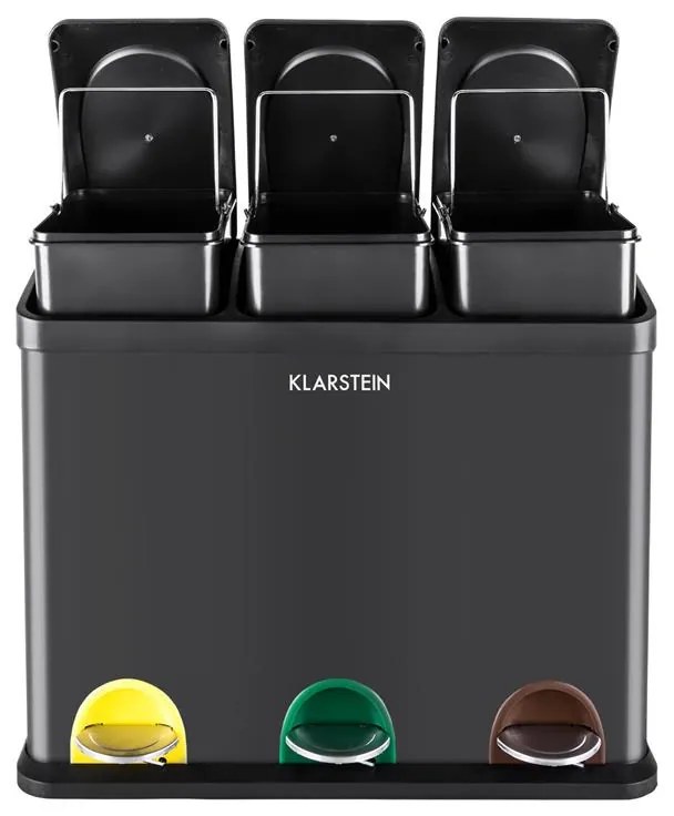 Klarstein Ökosystem odpadkový kôš nášľapný kôš triedič odpadu 45L (3x15L) čierna