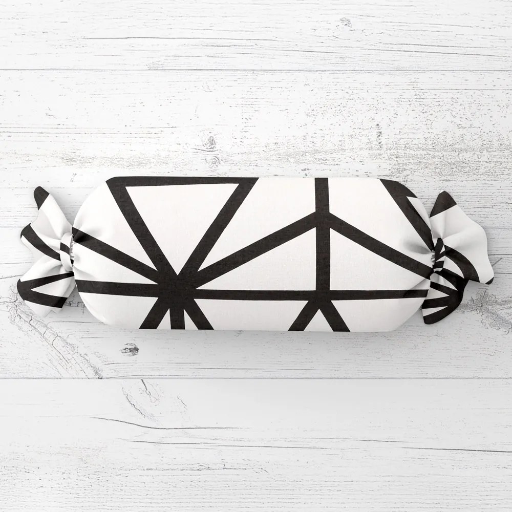 Biante Vankúš valec bonbon Sandra SA-577 Čierne geometrické vzory na bielom 15x60 cm