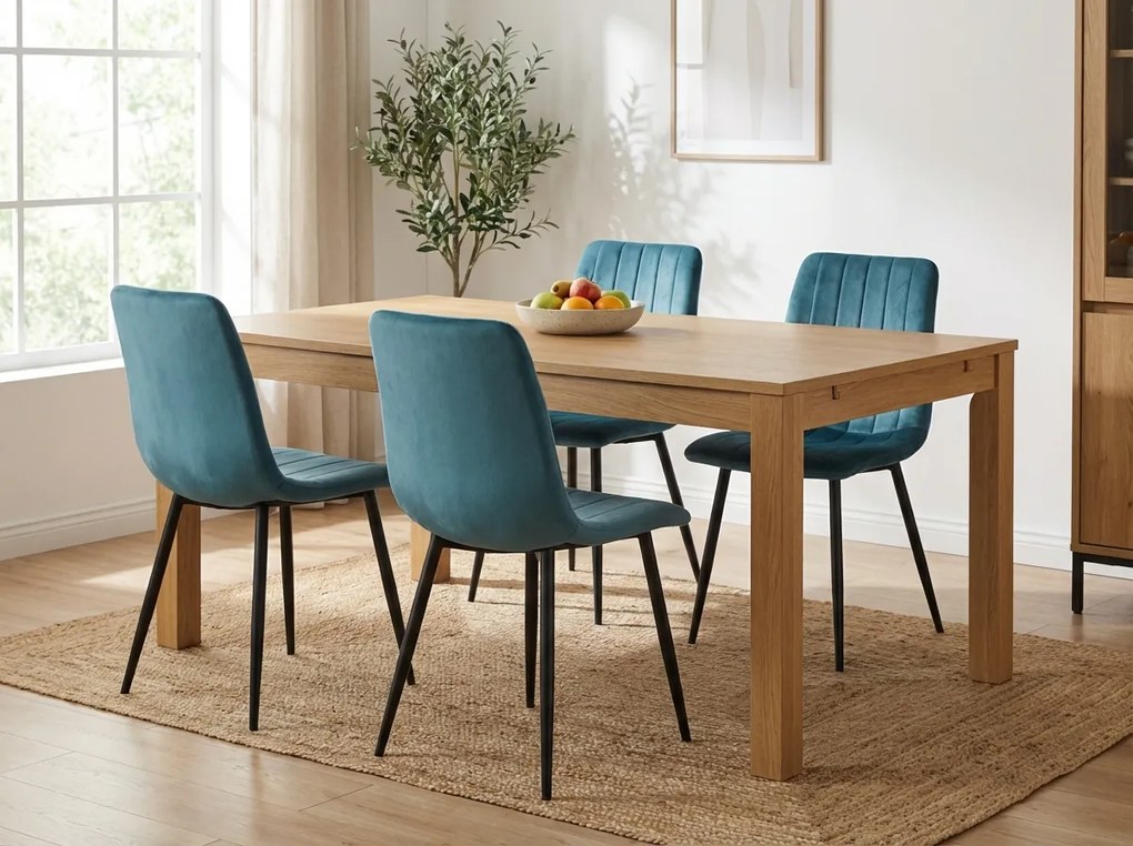 Petrolejová zamatová stolička LAVA PETROL BLUE s čiernymi nohami