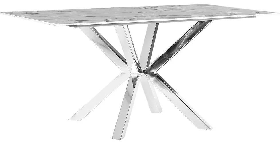 Jedálenský stôl s mramorovým efektom 160 x 90 cm bielo-sivá/strieborná SABROSA Beliani