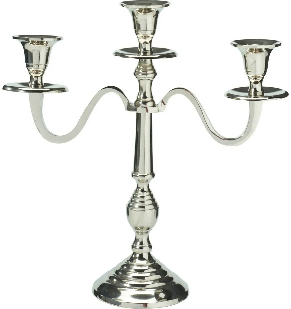 Kovový svietnik 3-ramenný 29x10x30 cm, farba strieborná, dekor 2