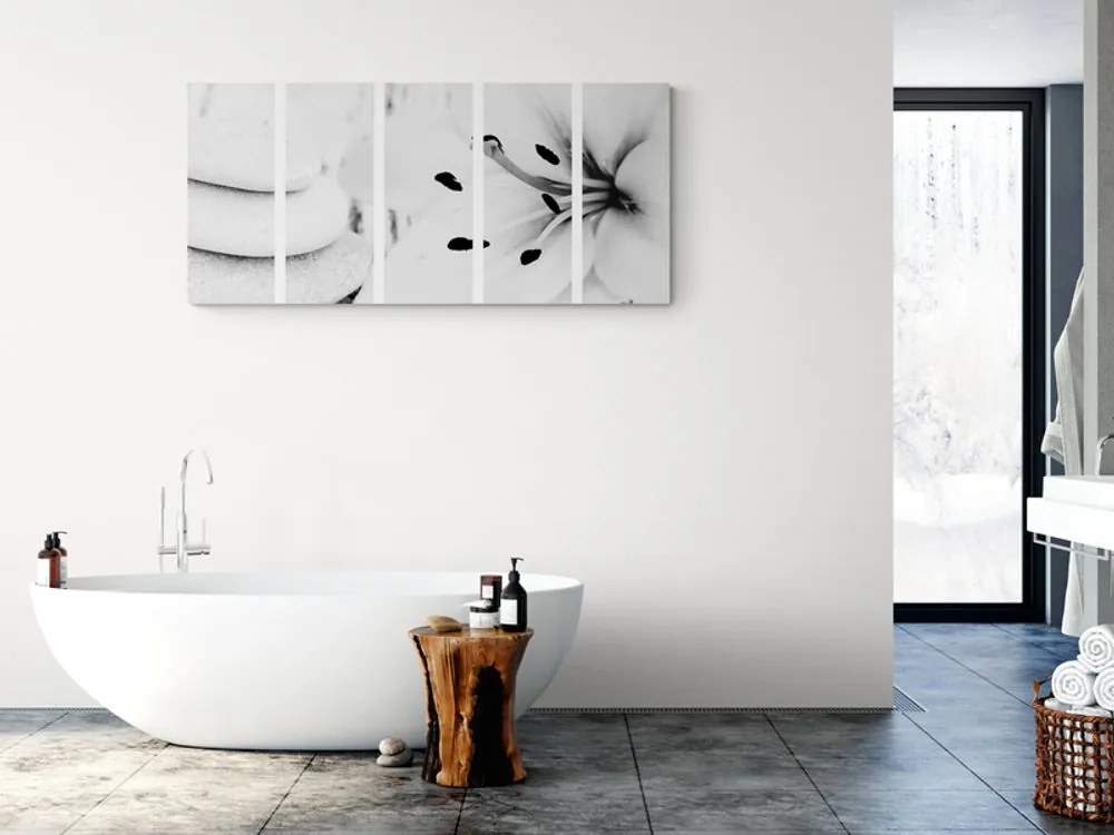 5-dielny obraz Feng Shui zátišie v čiernobielom prevedení