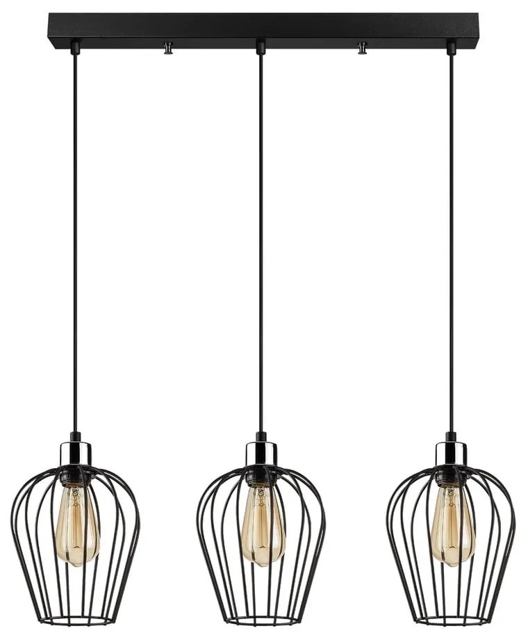 Čierne závesné svietidlo pre 3 žiarovky Opviq lights Tel Long