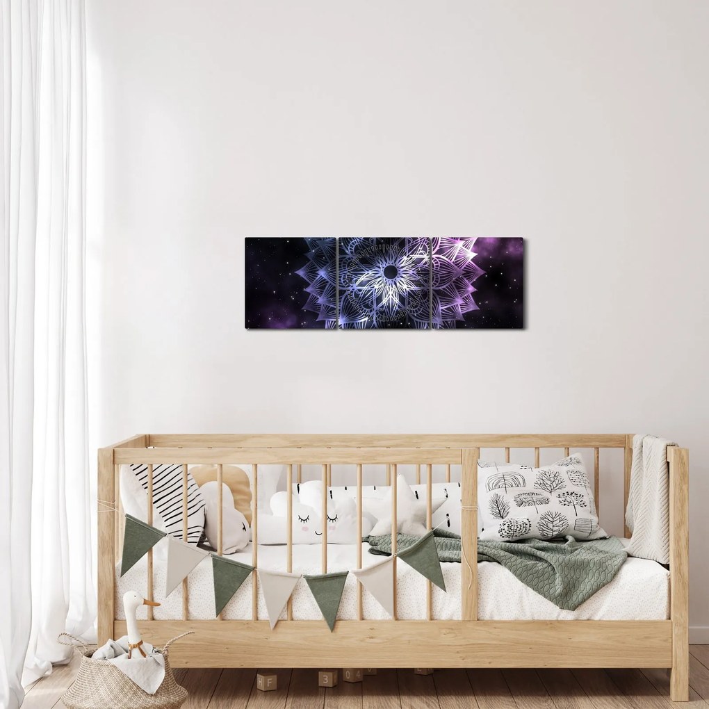 Obraz - Lotusová mandala vo vesmíre (s hodinami) (90x30 cm)