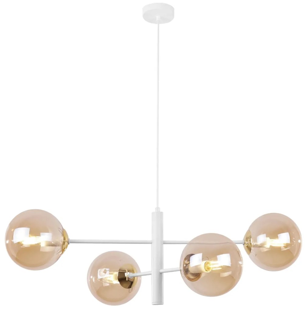 Závesne svietidlo Paris, 4x medové sklenené tienidlo, W/G