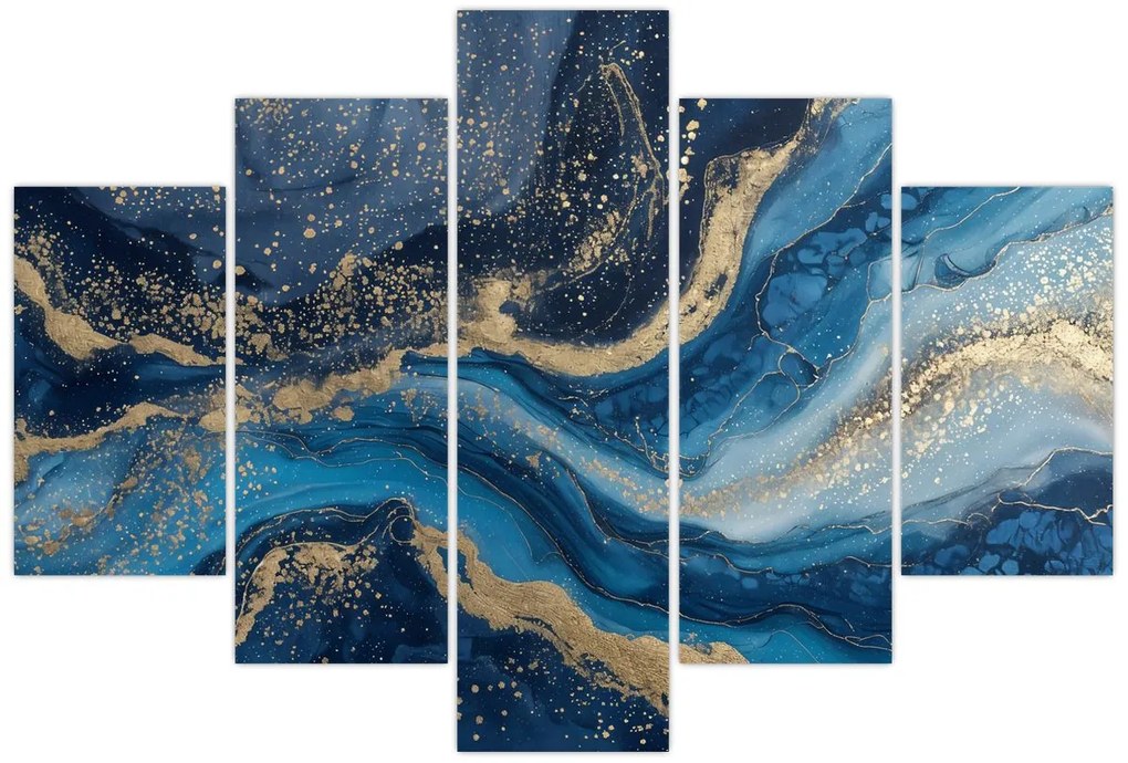 Obraz - Modrozlatý abstraktný mramor (150x105 cm)