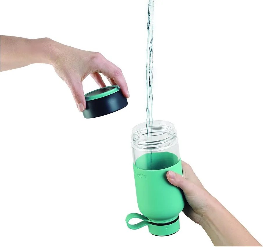 Tyrkysovomodrá cestovná sklenená fľaša 500 ml To Go – Lékué