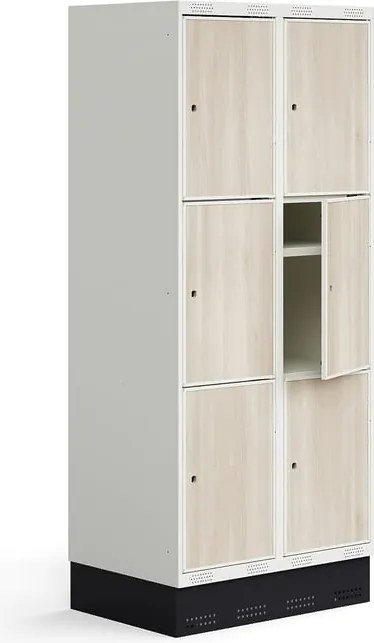 Šatňová skrinka ROZ, 2 sekcie, 6 dverí, so soklom, 1890x800x550 mm, jaseň​