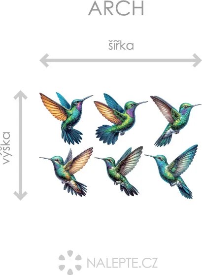 Kolibríky textilní prelepiteľné nálepky na stenu hárok 47 x 31 cm