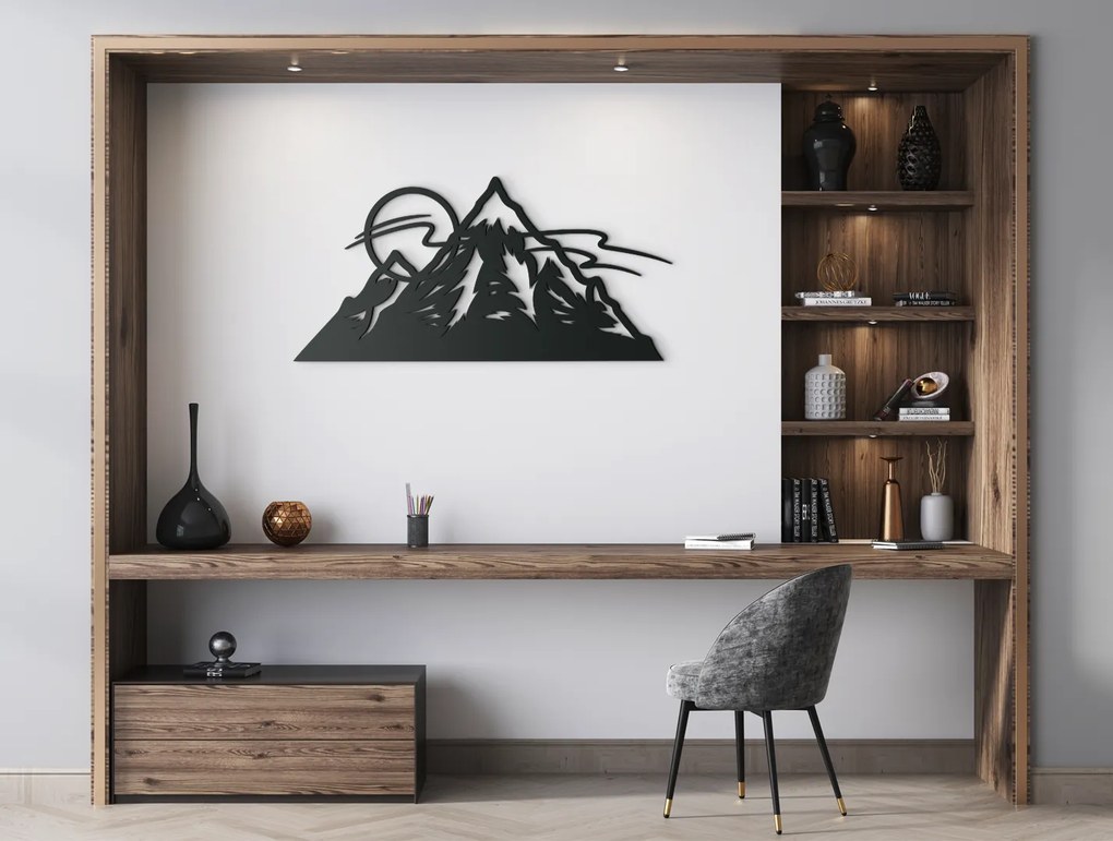 drevko Vyrezávaný obraz Východ Slnka Rozmer obrazu: 21,5 x 44,5 cm, Farba dekorácie: Čierna