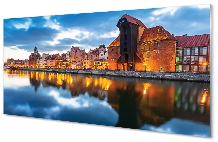 Sklenený obraz Gdańsk riečne budovy 140x70cm