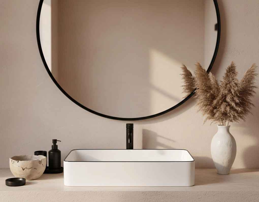 Rea Denis Black Edge, umývadlo na dosku 61x35 cm, biela-čierny okraj, REA-U6513