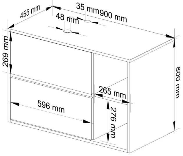 Skrinka pod umývadlo VAMI W90 2SZ biela / garafitová / sivá