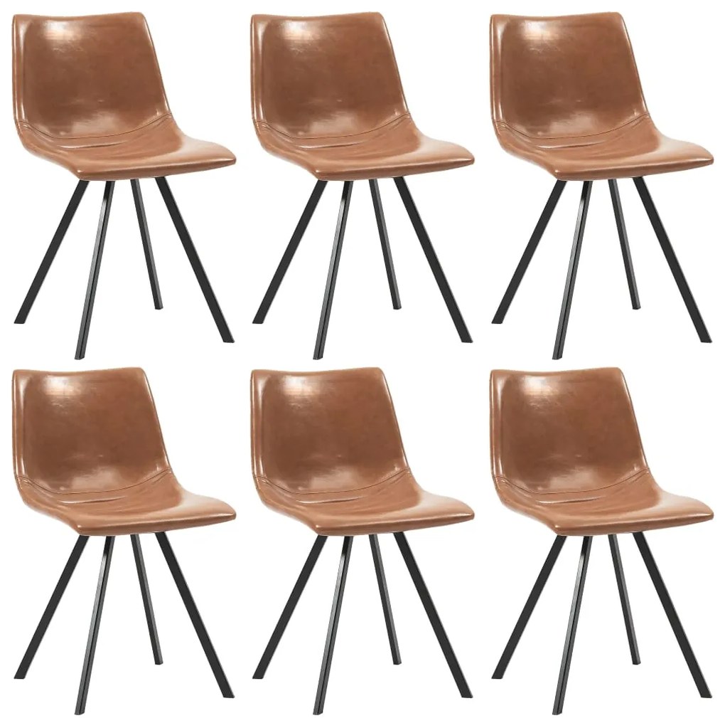vidaXL Jedálenské stoličky 6 ks, lesklé hnedé, umelá koža