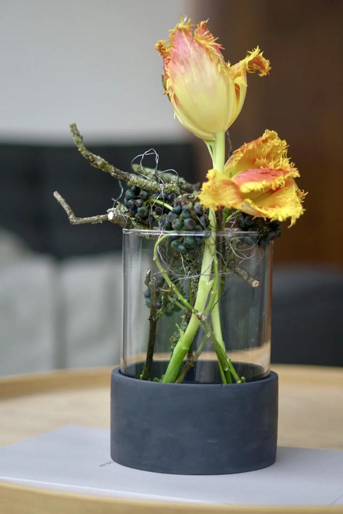 Betónová váza Harmony, nízka – antracit