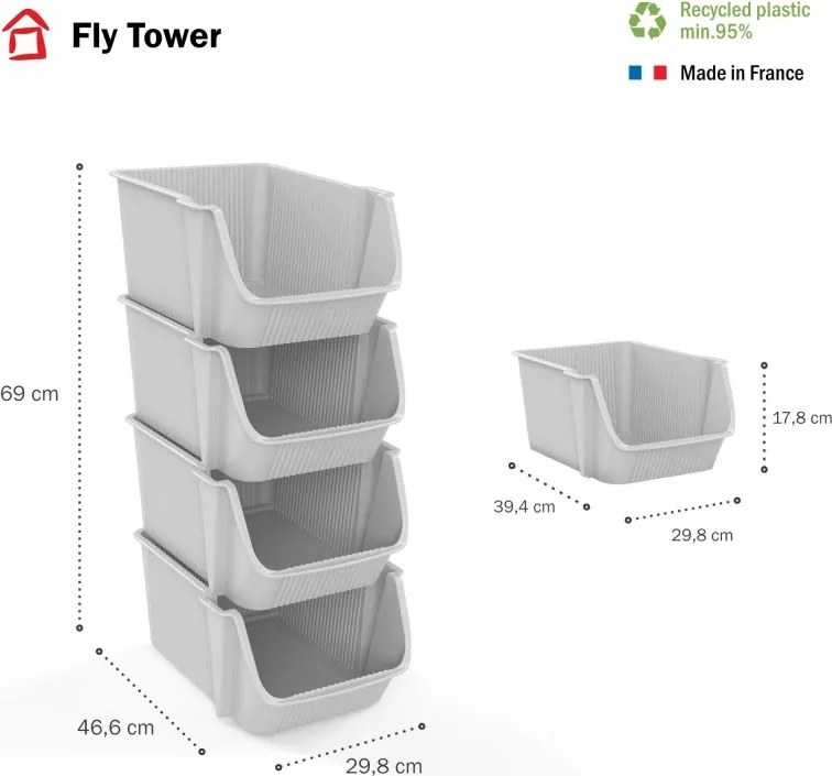 SUNDIS Sada 4 úložných boxov - FLY TOWER - biela