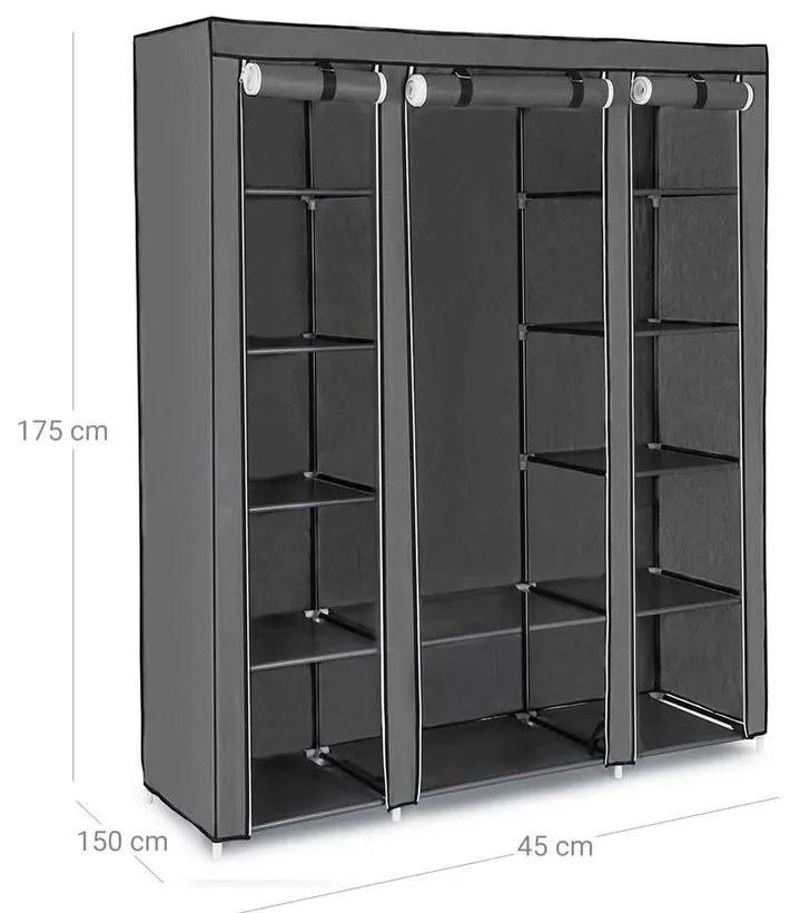 Prenosná látková skriňa, šatník CLOSET, 150x175x45cm, šedá SongmicsHome