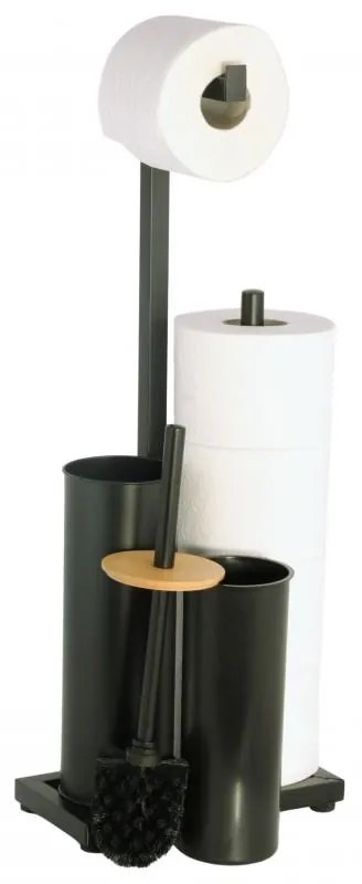 Erga Pap, držiak toaletného papiera s WC kefou a zásobníkom, čierna-hnedá, ERG-YKA-P.PAP-WC-BLK