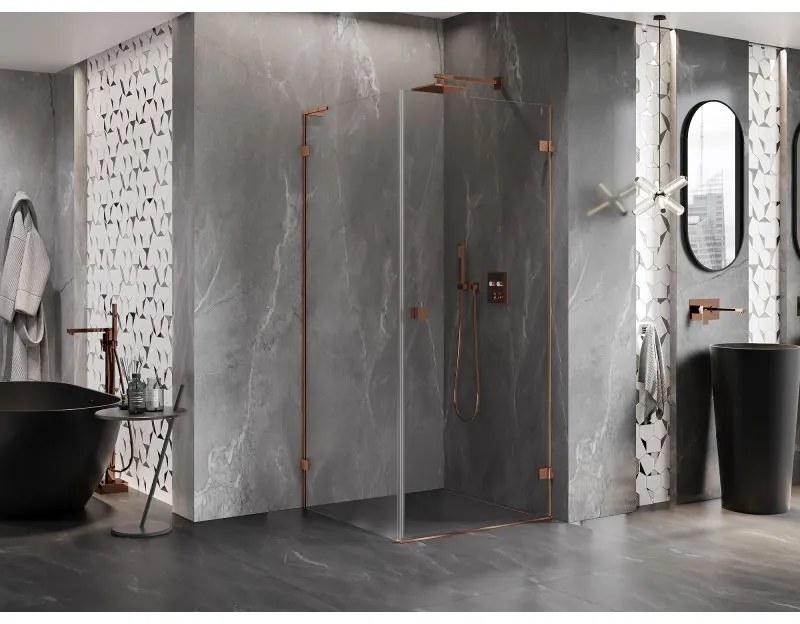 Mexen Lunar-B L, 1-krídlový sprchový kút, pravý, 90 x 90 cm, 8mm číre sklo, ružové zlato profil, 832L-090-090-60-00-P