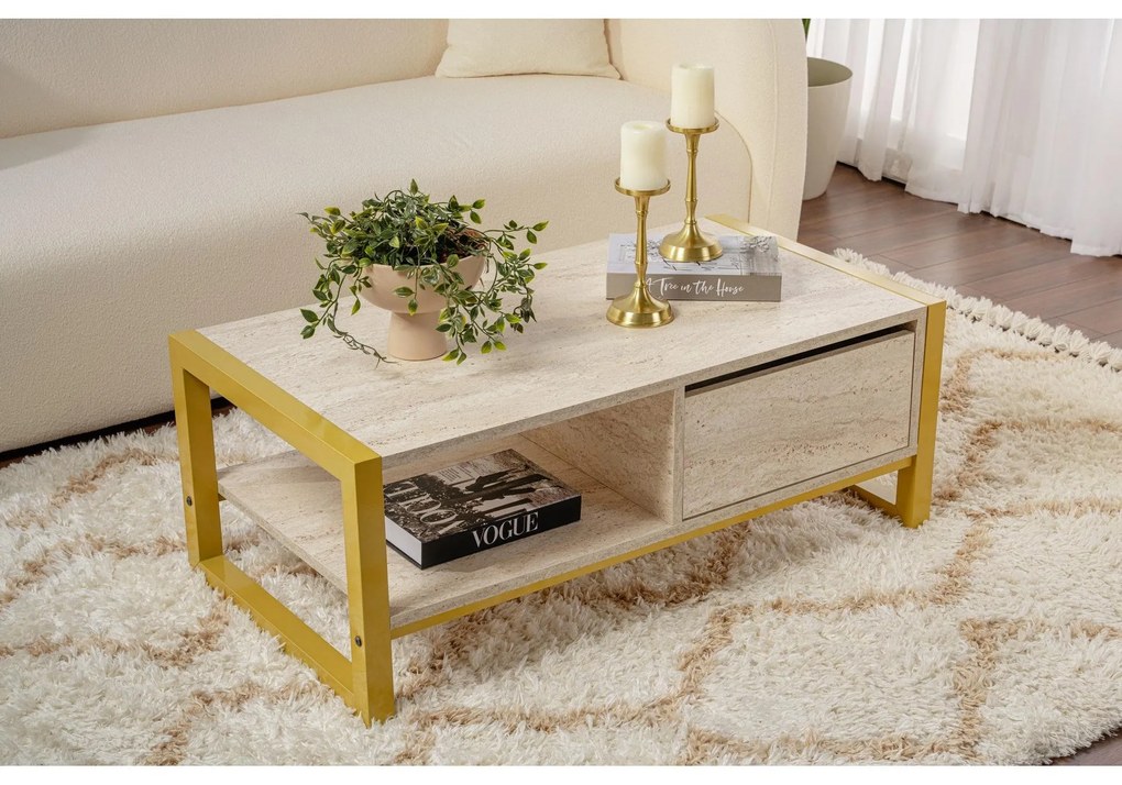 Konferenčný stôl Haldizen - Gold, Travertine