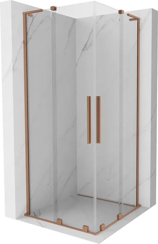 Mexen Velar L Duo, sprchový kút s posuvnými dverami 100 x 100 cm, 8mm číre sklo, medená matná, 871-100-100-02-03-65
